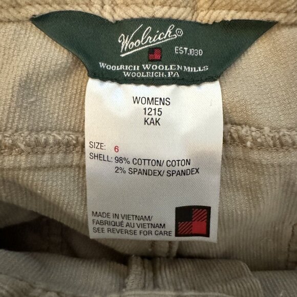 Woolrich Khaki Corduroy Pants Size 6 Cotton Spandex Straight Leg Five Pocket - Picture 7 of 8